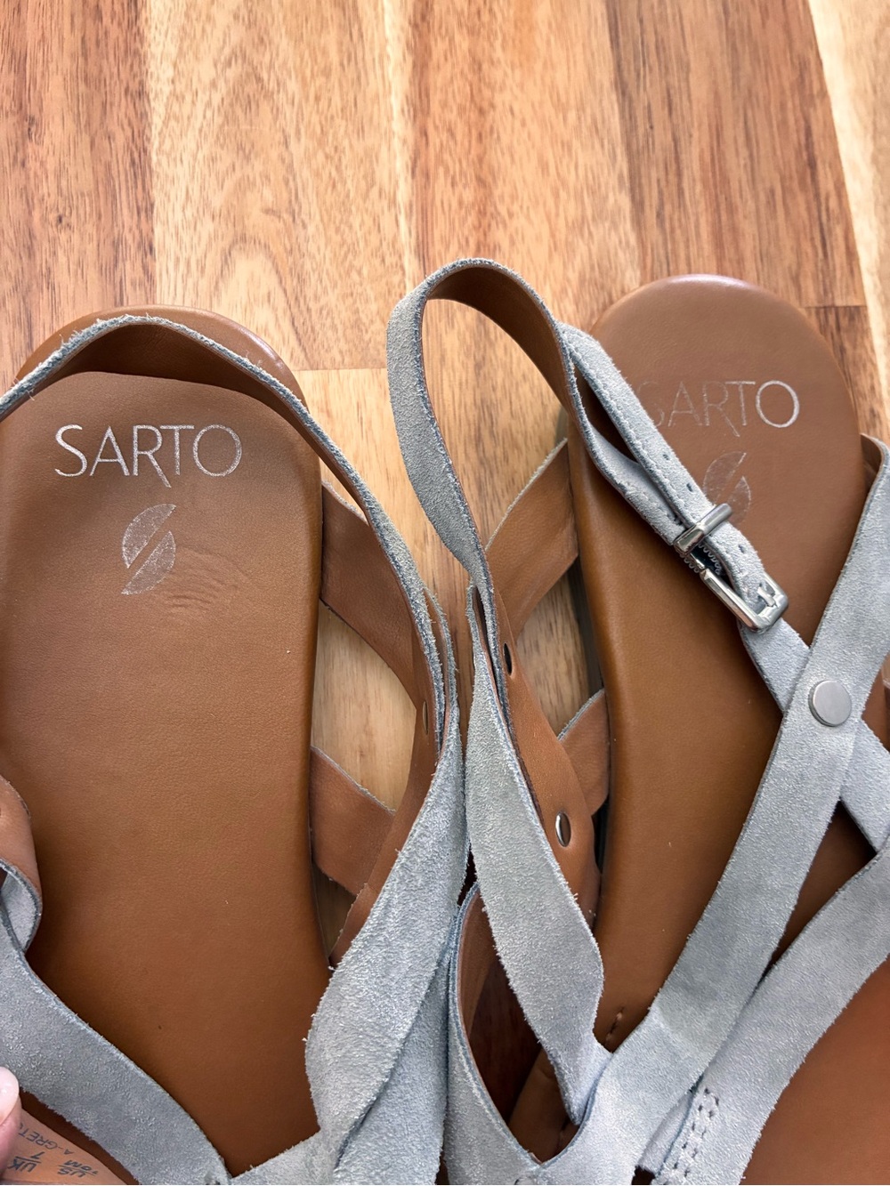 Franco Sarto Gretchen Strappy Sling Back Thong Sandals Gray Suede Women’s Sz 10 - Picture 10 of 14